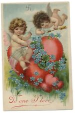 Valentine? Love cupid heart ~ c1910 hand drawn swastika (peace symbol) postcard picture