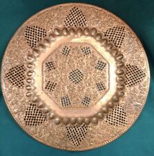 Old Vintage Hand Tooled Pierced Copper Serving Tray Wall Hanging picture