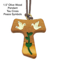 Olive Wood Franciscan Tau Cross with Painted Doves and Olive Branch, Italy picture