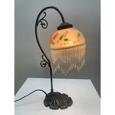 Victorian Art Nouveau Beaded Fringe Lamp with Long Hand Beaded Fringed Shade picture