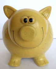Vintage Hand Painted Ceramic Pig Piggy Bank with Stopper Yellow Squiggly Tail picture
