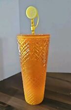 New Starbucks 2022 Summer Cold Cup Venti 24oz Yellow Mango Ombre Jeweled Tumbler picture