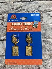Vintage 97 Looney Tunes Bugs Bunny Lever Back Pierced Earrings Stamp Collection picture
