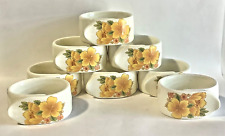 Napkin Rings Set of Eight (8) Porcelain Vintage Yellow Roses Retro picture