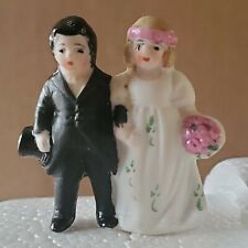 Tiny Antique Hertwig Bisque Porcelain Bride and Groom Cake Topper 1.5