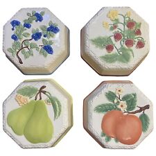 4 Vintage Avon Sweet Country Harvest Ceramic Fruit Kitchen Octagon Plaques picture