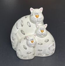 Kitty Cat Ceramic Money Coin Bank Three White Cats with Spots picture