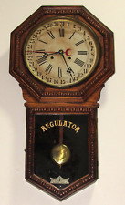 Antique Waterbury 12 Inch Heron calendar regulator wall clock 8-day, time/strike picture