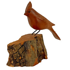 Vintage John Cowdon Hand Carved Wooden Cardinal On A Stump Tennessee 6