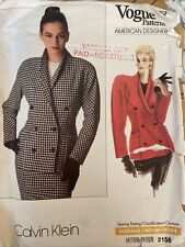 Vogue Pattern 2156 Calvin Klein Double Breasted Jacket Shawl Collar Size 10 picture