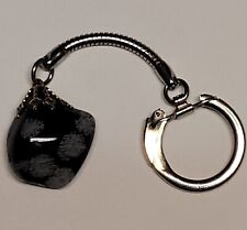 Vintage Keychain Black And Gray Obsidian Rock Element Stone Keyring Fob picture