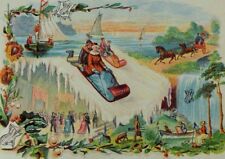 1880's Large Bortree Mfg. Co. Duplex Corsets People Sledding Boating Dancing  &N picture