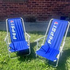 Vintage 1995 Pepsi Advertising Blue Folding Beach Lawn Concert Chairs Lot Of 2 picture
