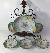Antique Nippon Large Serving Bowl & 5 matching Small Bowls- Floral design  picture