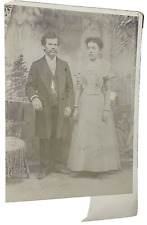 ATQ Victorian Couple Cabinet Card Photo Fringe decor pocket watch tapestry picture