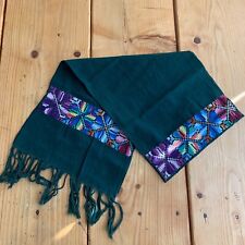Maya Mexican Chiapas Green Rectangle Embroidered Table Runner Scarf 10x50In picture