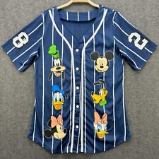Disney Jersey Mens XL Blue Stripe Mickey Mouse Baseball Shirt Button Up #28 picture