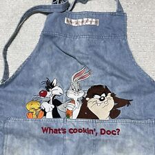 VTG 1997  Looney Tunes Tweety Tasmanian Devil Bugs Bunny Denim Apron Embroidered picture