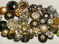 Antique Vintage Large Lot 30+ Glitz Buttons Metal Jewel Rhinestone Glass Pastes+ picture
