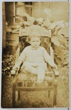 Rppc Sweet Child Posing on Pressed Back Chair in Yard c1916 Photo Postcard O5 picture