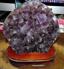 LG. AMETHYST CRYSTAL CLUSTER  CATHEDRAL GEODE  BRAZIL  WOOD  STAND  picture