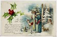 C. 1906 Santa Claus Blue Suit Reindeer Christmas Tree Toys Poem Postcard RARE picture