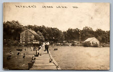 Postcard Indiana IN RPPC c.1910's Dock & Swimmers Hetzler's Place Cedar Lake Y2 picture