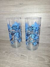 2 Vintage Cristar Lexington Blue Floral Drink Glass Tumblers  picture