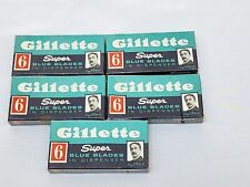 Vintage Lot 5 Gillette Shaving Super Blue Razor Blades 6 Packs  NOS picture