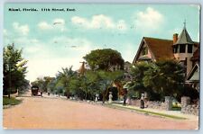 Miami Florida FL Postcard 11th Street East Road Houses Trees Horse Carriage 1912 picture