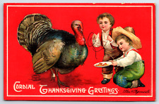 Red Cordial Thanksgiving Greetings Artist signed Ellen H Clapsaddle  Postcard picture