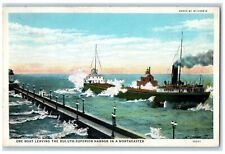 c1940s Ore Boat Leaving Duluth Superior Harbor Duluth Minnesota MN Ship Postcard picture