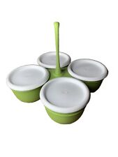 Tupperware Essentials Caddy 4 Cup Condiment Dip Bowls Green w/Seals #7225 New picture