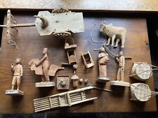 Vintage Chinese Hand Made Wood Figures Plus Accessories As Is picture