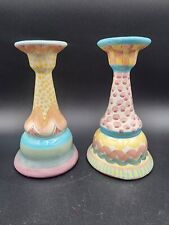 1995 Mackenzie Childs Brittany and Aurora Candle Stick Holders 7” Tall picture