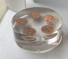 Vintage clear Paperweight Floating 1969 Pennies, 3