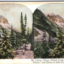 c1900s Canada Rocky Mountains Stereo Card Mt Lefroy Lake Louise Litho Photo V11 picture
