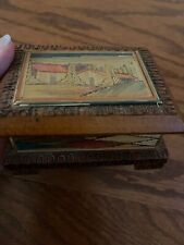 Vintage Mexican POPOTILLO Inlaid Straw Mosaic Handmade Wood Trinket Jewelry Box picture