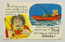Comical Vtg Postcard Angry Wife Husband Gone Fishing Laff Gram picture