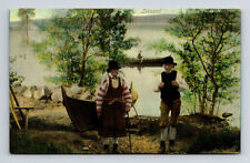 Swedish Sohlberg Axel Eliassons Lake View Men Row Boats Leksand Sweden Postcard picture