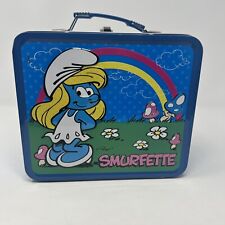 Vintage 2010 Smurf Smurfette Peyo Metal lunch kit pail box collector picture
