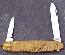 ARNEX Knife Made In Solingen Germany 2 Blade BRASS Handles W/Gold Chain picture