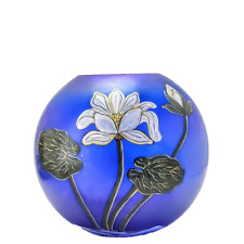 Vintage Poschinger Cobalt Art Glass Hand Blown Painted Vase Signed 1993 7.5