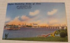St. Augustine FL Postcard Skyline View w/ Bridge of Lions Matanzas Bay Linen picture