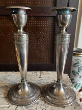 TWO ANTIQUE Vintage Pair Nickle Silver MORAN Plated Candlestick holders EPNS 11
