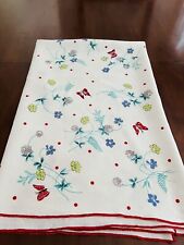 Vintage Linen Tablecloth Butterflies And Flower Sprays , Vivid Colors 52x 84 picture