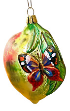 Butterfly on Peach Christmas Ornament - Germany - Vintage Blown Mercury Glass picture