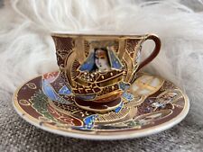 Satsuma  Japanese Holy Figures Demitasse Tea Cup Saucer Set Hand painted picture