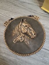 Cast Iron Raised Relief Horses Mare and Colt Wall Hanging Plaque Vintage Japan picture