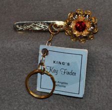 King’s Key Finder Purse Clip Keychain NWT Vintage Red Glass Crystal Gold Tone picture
